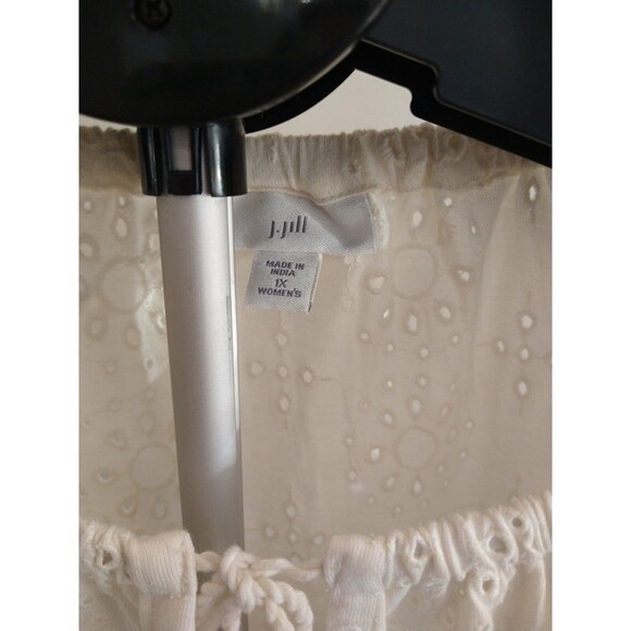 J Jill Eyelet  blouse Cream Sz 1x Cottage Core, Boho, Feminine Beachy - Picture 9 of 11